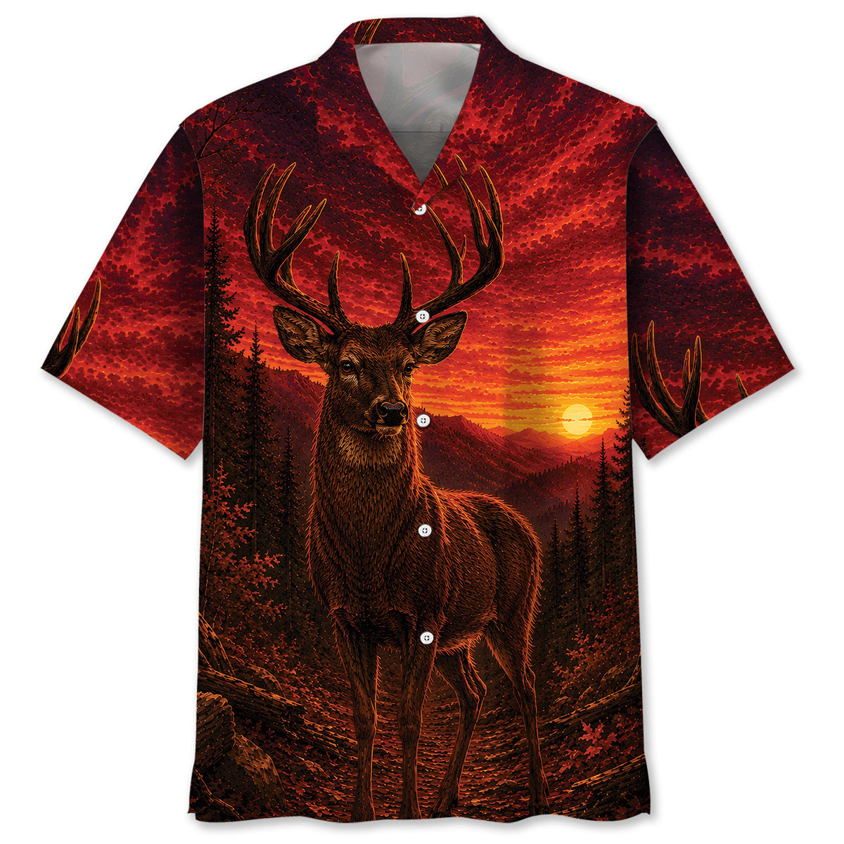 Deer Hunting Burnt Sky Hawaiian Shirt