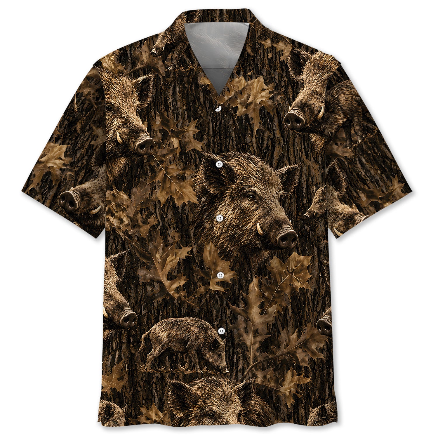 Vintage Feral Pig Art Camo Hawaiian Shirt
