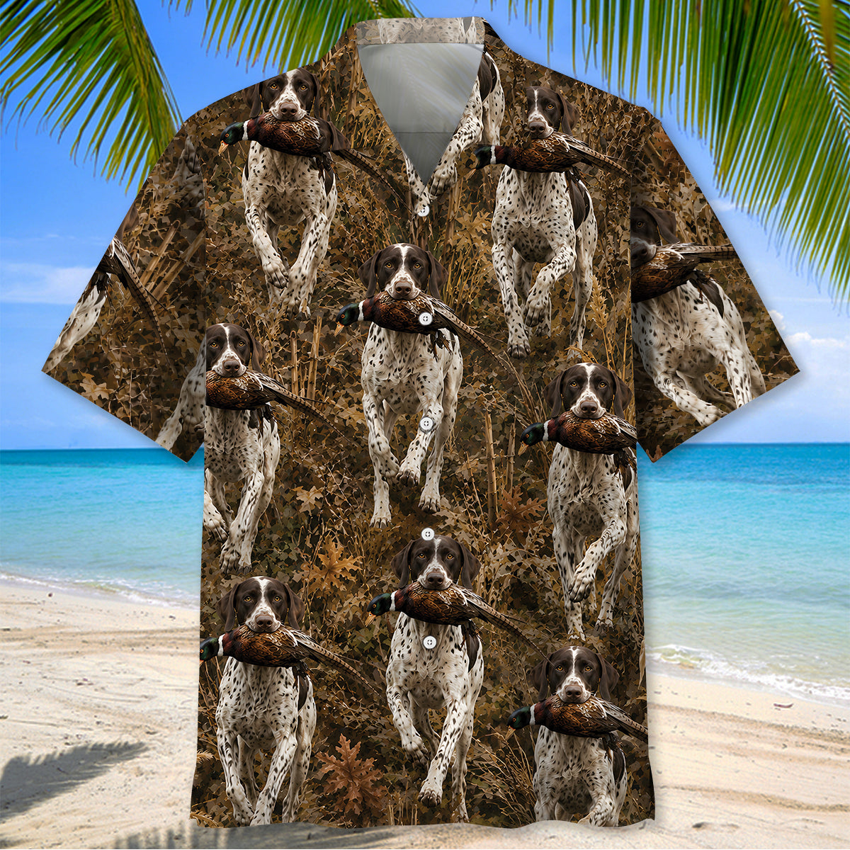 Camouflage English Pointer Running With Pheasant Hunting Hawaiian Shirt