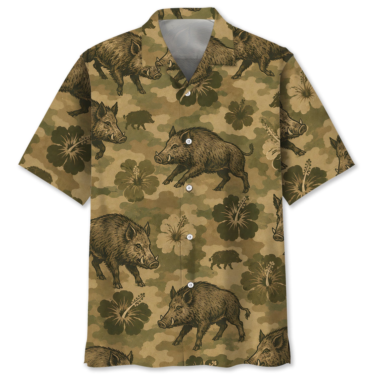 Hog Hibiscus Camouflage Hawaiian Shirt