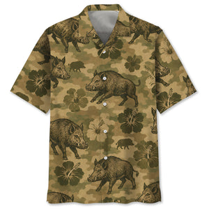 Hog Hibiscus Camouflage Hawaiian Shirt