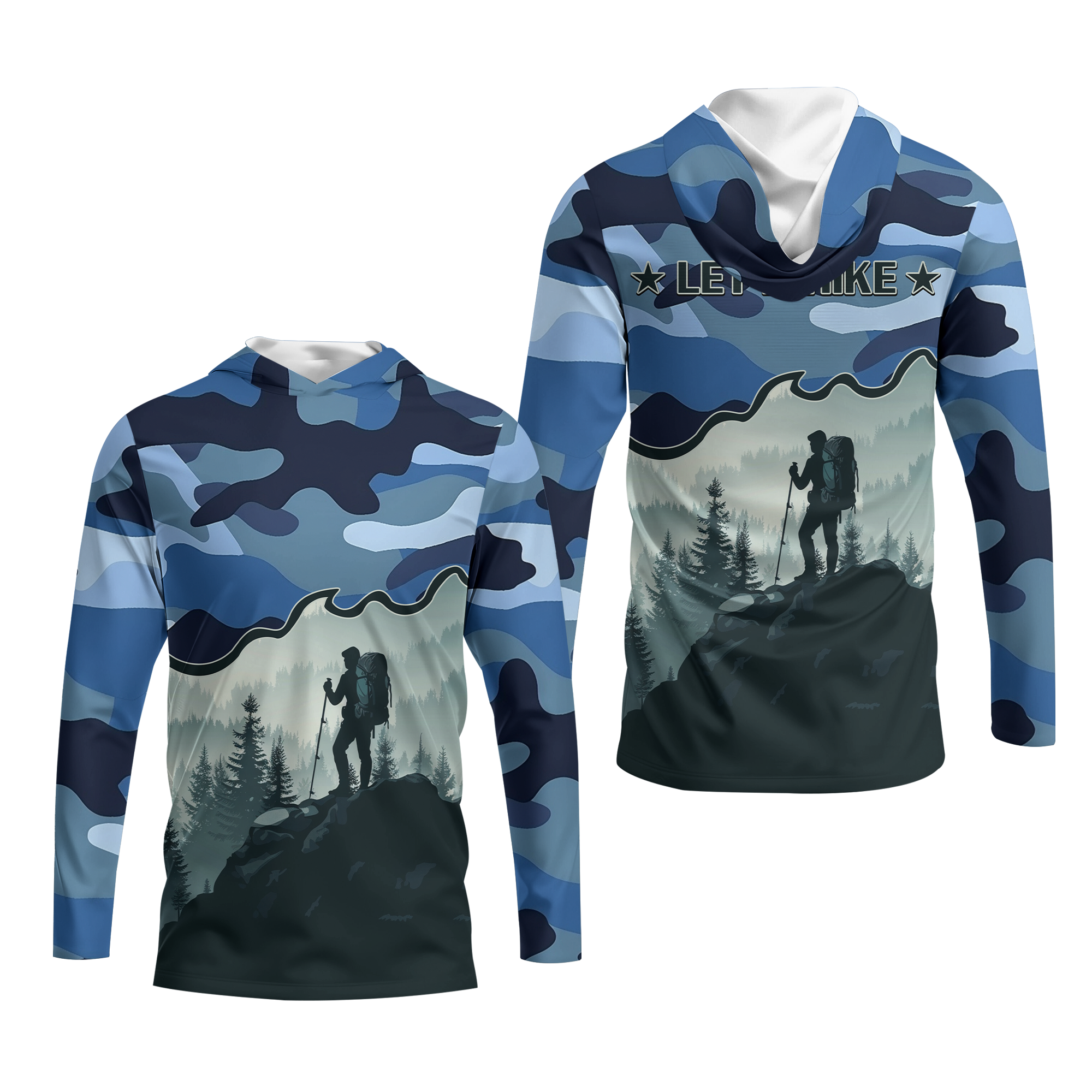 Hiking Mountain Blue Camo All Over Print Shirt