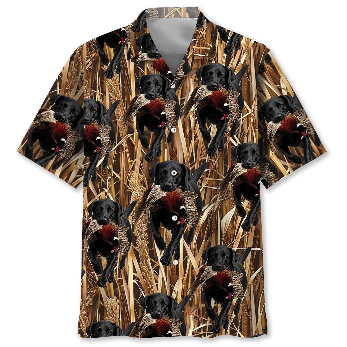 Camouflage Black Labrador Retriever Running With Wild Pheasant Hawaiian Shirt