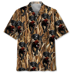 Camouflage Black Labrador Retriever Running With Wild Pheasant Hawaiian Shirt