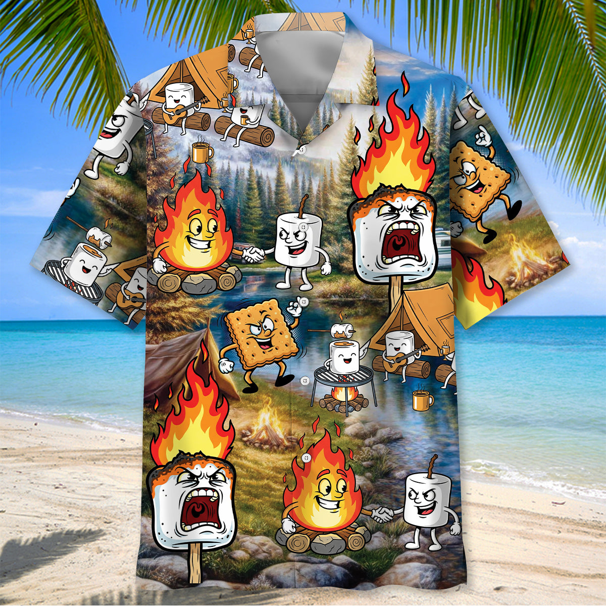 Vintage Camping Marshmallow Hawaiian Shirt