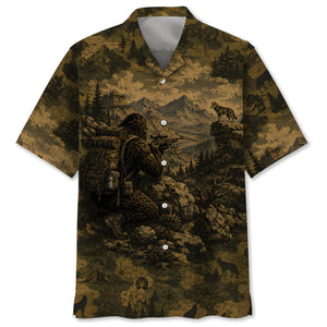 Bigfoot Coyote Hunting Camouflage Funny Hawaiian Shirt