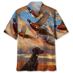 Pheasant Hunting with German Shorthaired Pointer Hawaiian Shirt