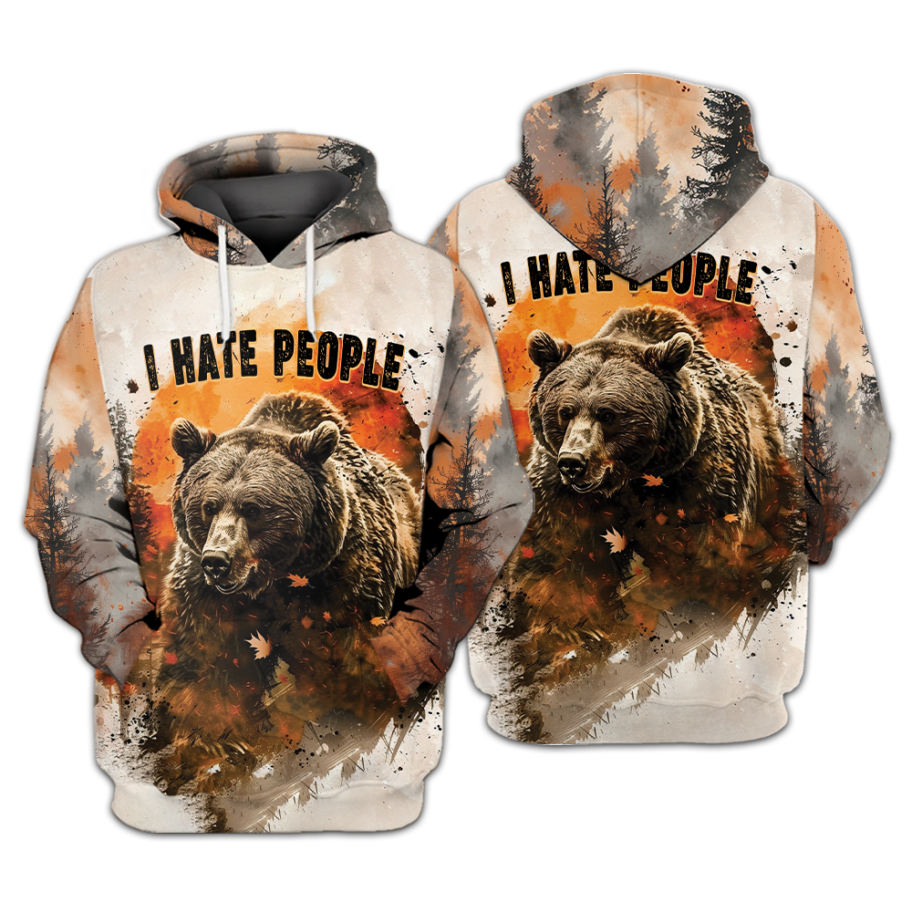 Bear Forest I Hate People All Over Print Shirt