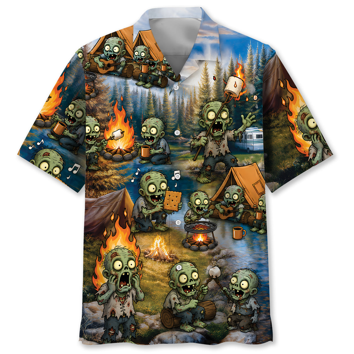 Vintage Zombie Camping Hawaiian Shirt