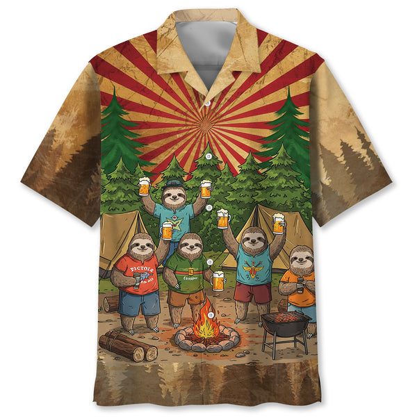 Funny Sloth Camping Drinking Team Hawaiian Shirt