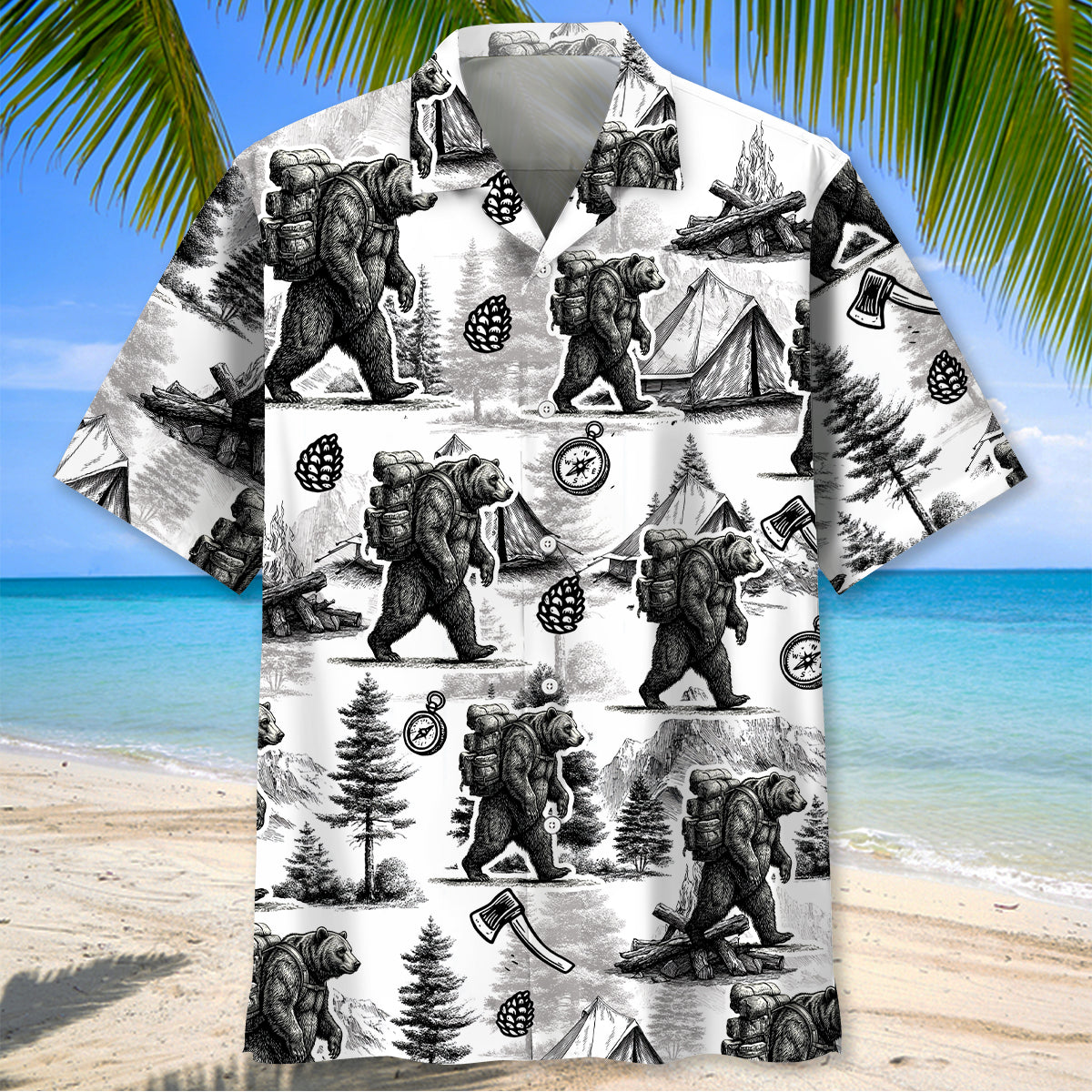 Vintage Wild Bear Go Camping Hawaiian Shirt