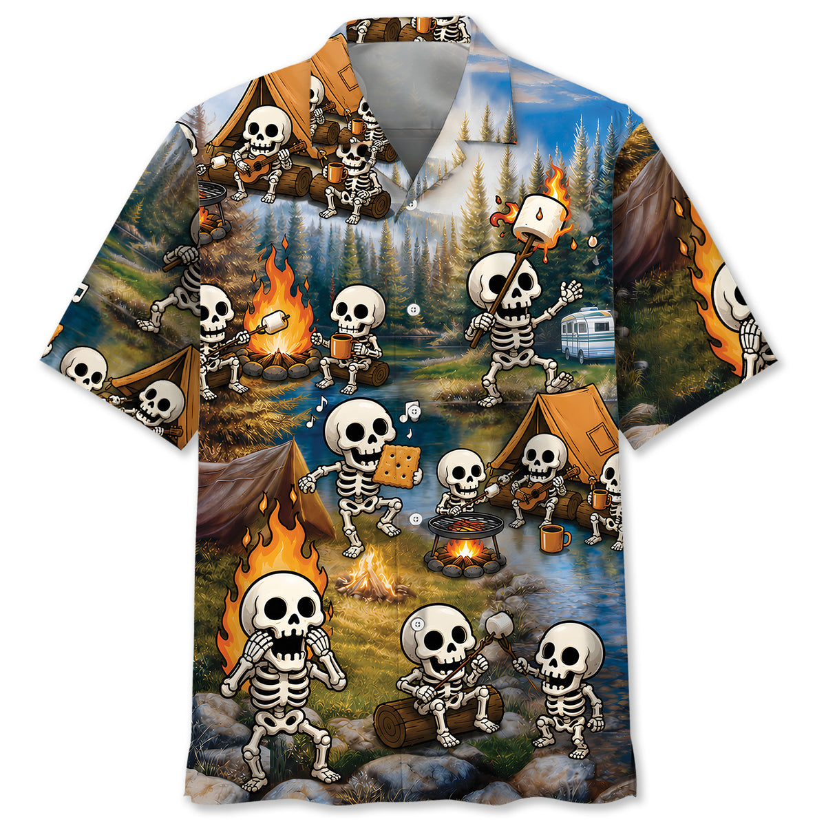 Vintage Skeleton Camping Hawaiian Shirt