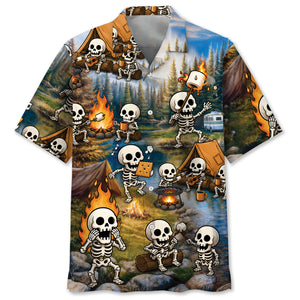 Vintage Skeleton Camping Hawaiian Shirt