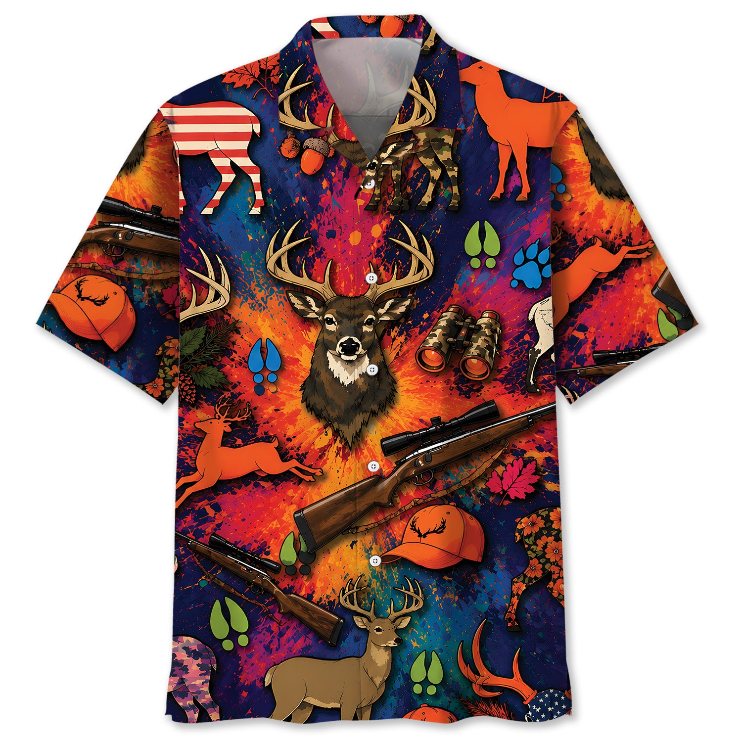 Colorful Deer Hunting Vintage Art Hawaiian Shirt
