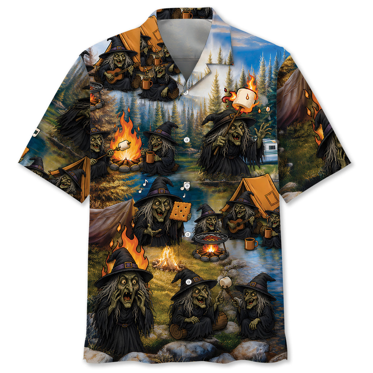 Vintage Witch Camping Hawaiian Shirt