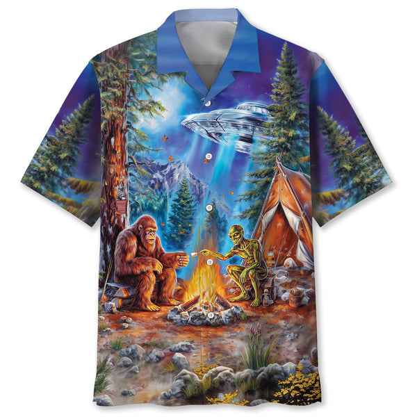Bigfoot Alien Camping Night Hawaiian Shirt