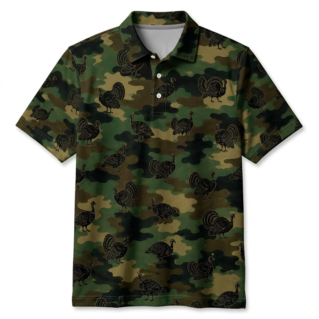 Wild Turkey Camouflage Millitary Men Polo Shirt