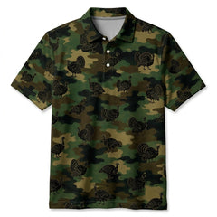 Wild Turkey Camouflage Millitary Men Polo Shirt