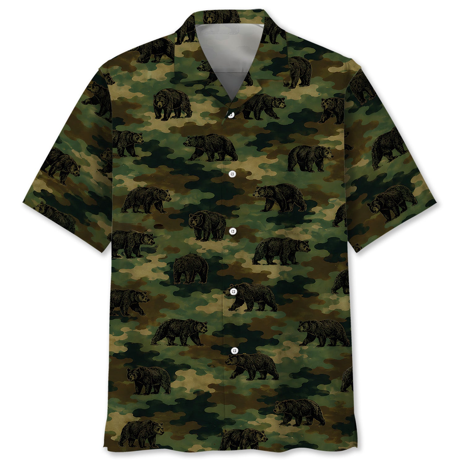 Black Bear Camouflage Millitary Hawaiian Shirt