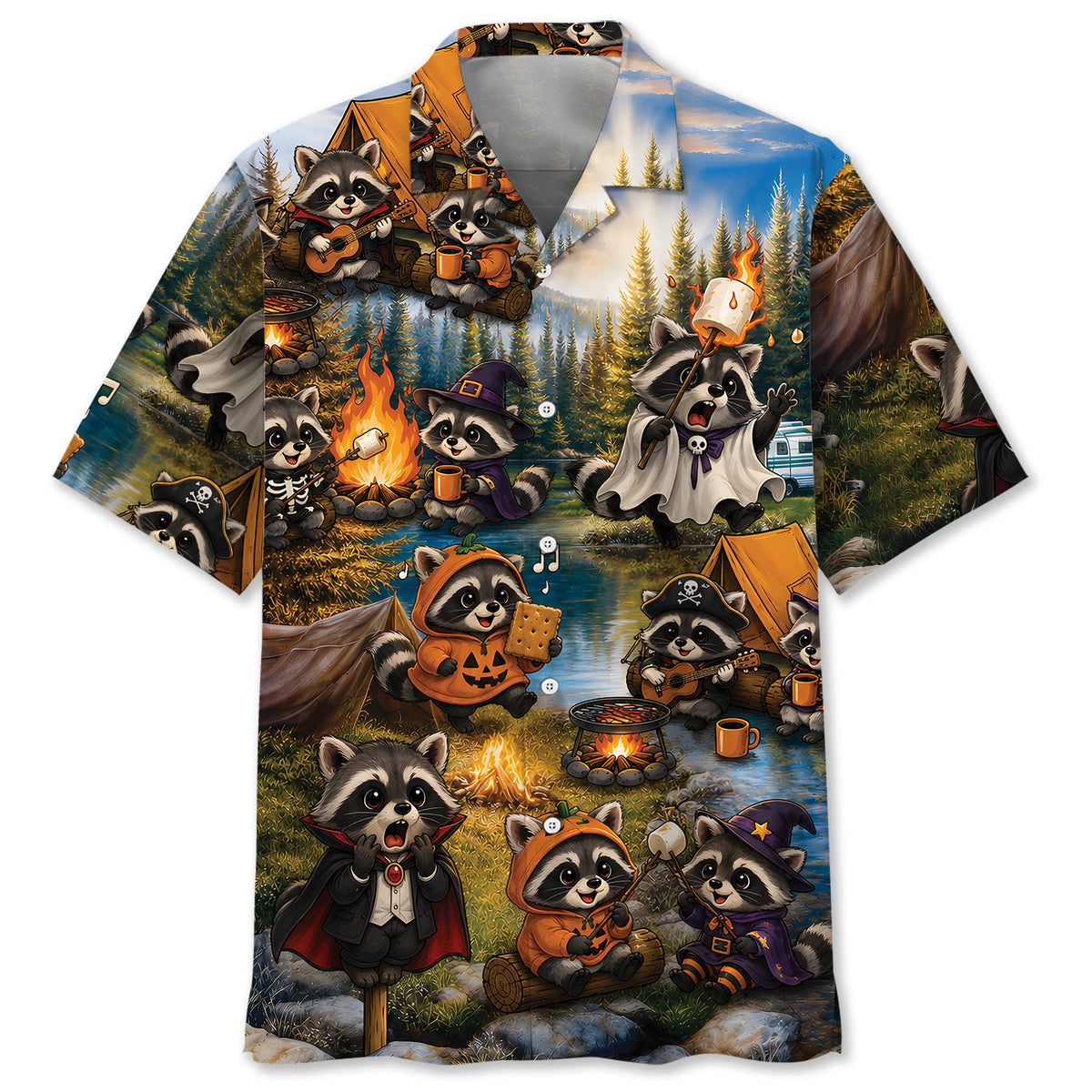 Vintage Raccoon Camping Hawaiian Shirt