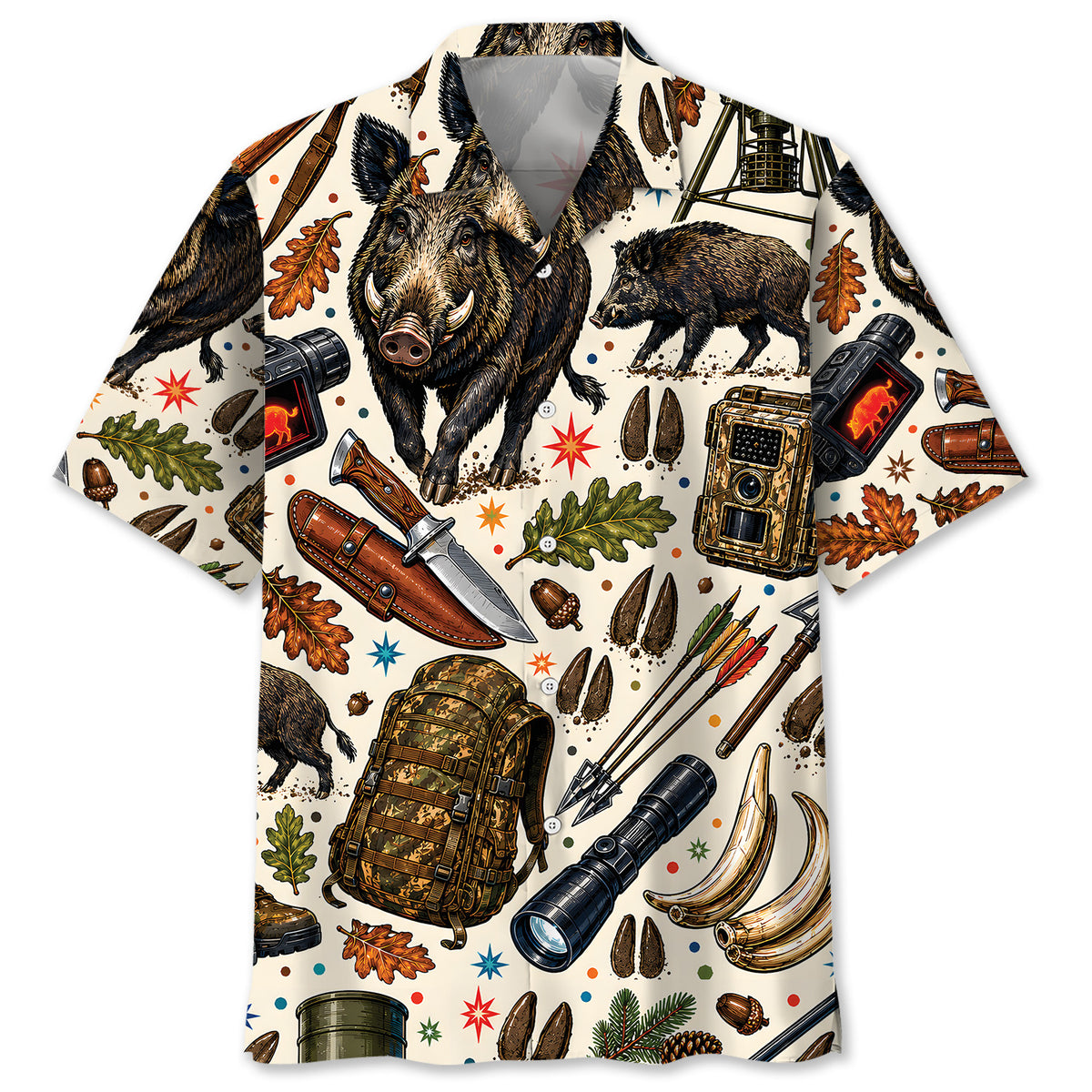 Wild Hog Hunting Vintage Art Colorful Hawaiian Shirt