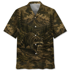 Raccoon Forest Camouflage Dark Hawaiian Shirt