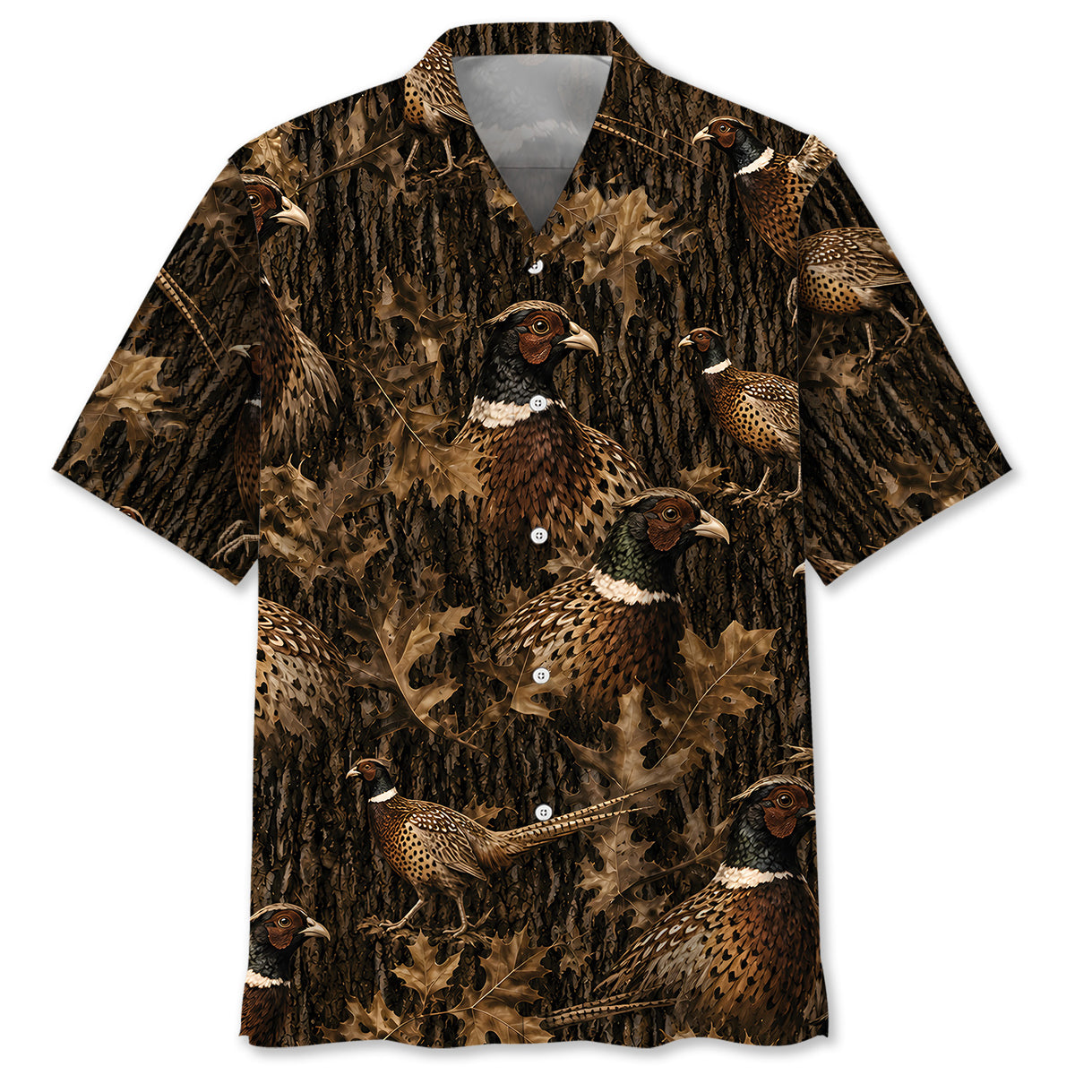 Vintage Pheasant Art Camo Hawaiian Shirt