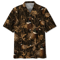 Vintage Pheasant Art Camo Hawaiian Shirt