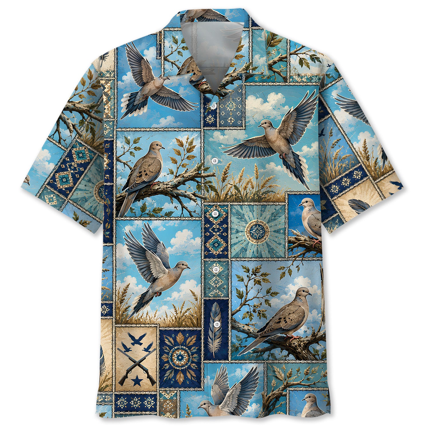 Dove Hunting Vintage Hunting Pattern Blue Hawaiian Shirt
