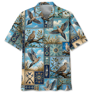 Dove Hunting Vintage Hunting Pattern Blue Hawaiian Shirt