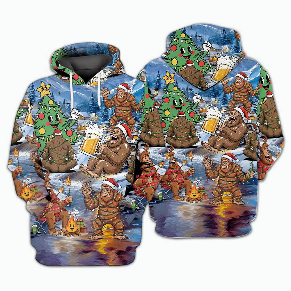 Bigfoot Camping In Santa Costume All Over Print Shirt