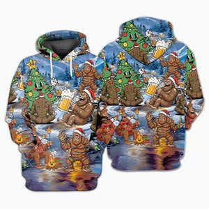 Bigfoot Camping In Santa Costume All Over Print Shirt
