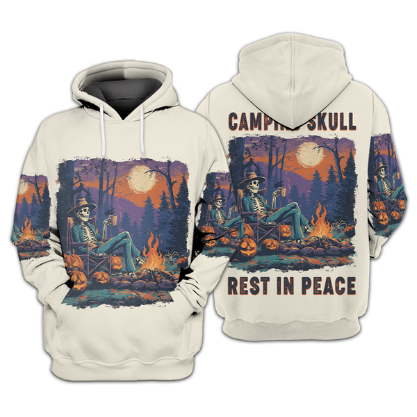 Chilling Skeleton by the Campfire Vintage Halloween All Over Print Shirt