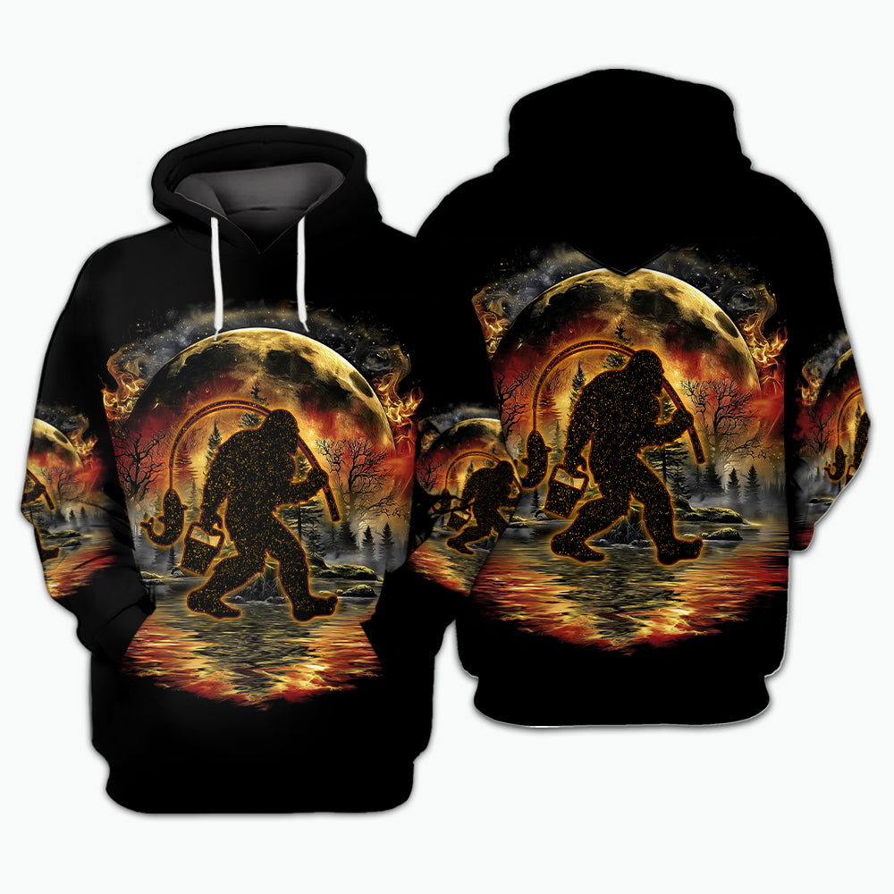 Fiery Bigfoot Fishing All Over Print Shirt