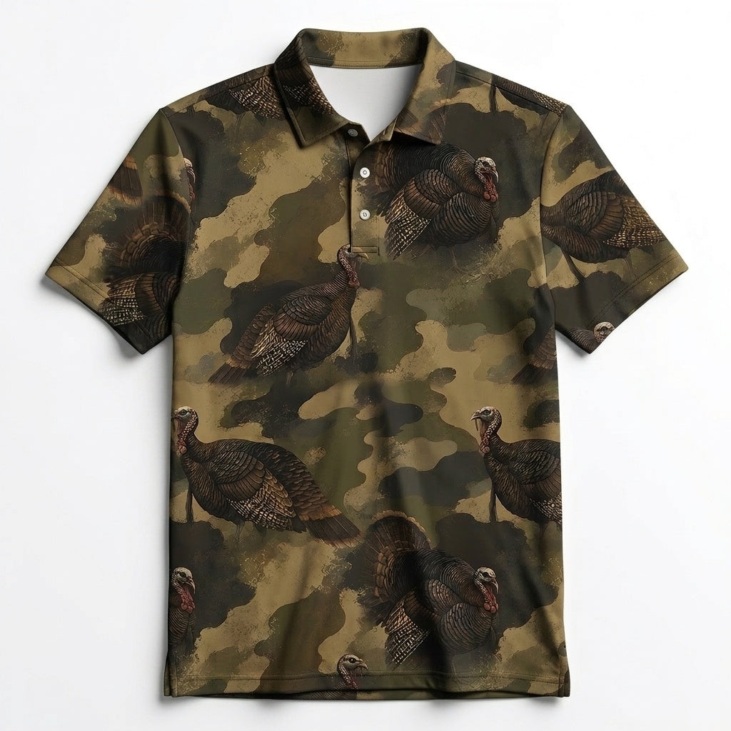 Wild Turkey Camouflage Graphic Pattern Men Polo Shirt