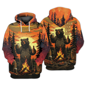 Funny Beer Bear Campfire All Over Print Shirt