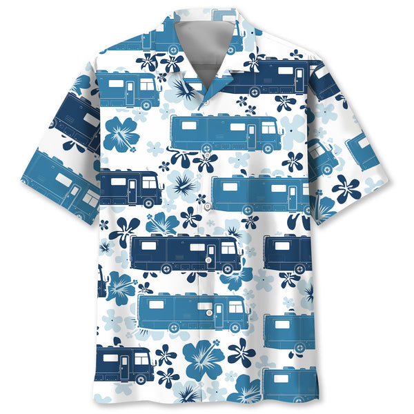 Class A Sleeper Rv Hibiscus Blue Hawaiian Shirt