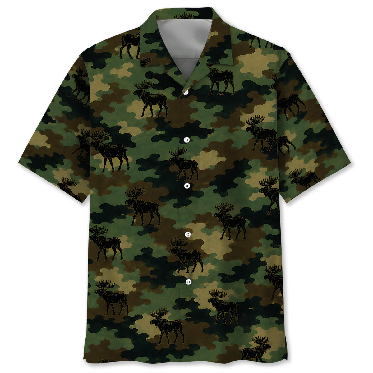 Moose Camouflage Millitary Hawaiian Shirt