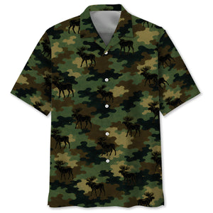 Moose Camouflage Millitary Hawaiian Shirt