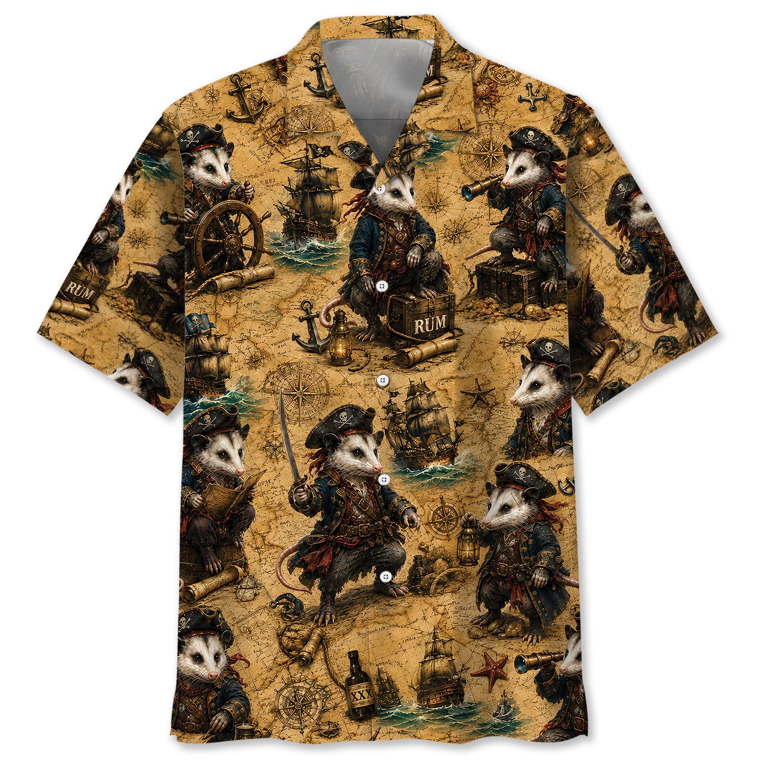Vintage Pirate Opossum Treasure Map Hawaiian Shirt