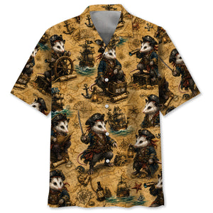 Vintage Pirate Opossum Treasure Map Hawaiian Shirt
