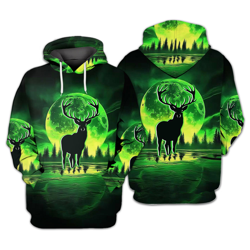 Deer Green Moonlit Art All Over Print Shirt