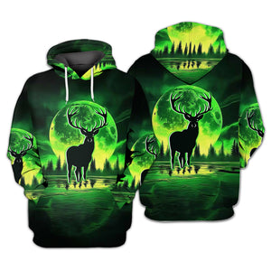 Deer Green Moonlit Art All Over Print Shirt