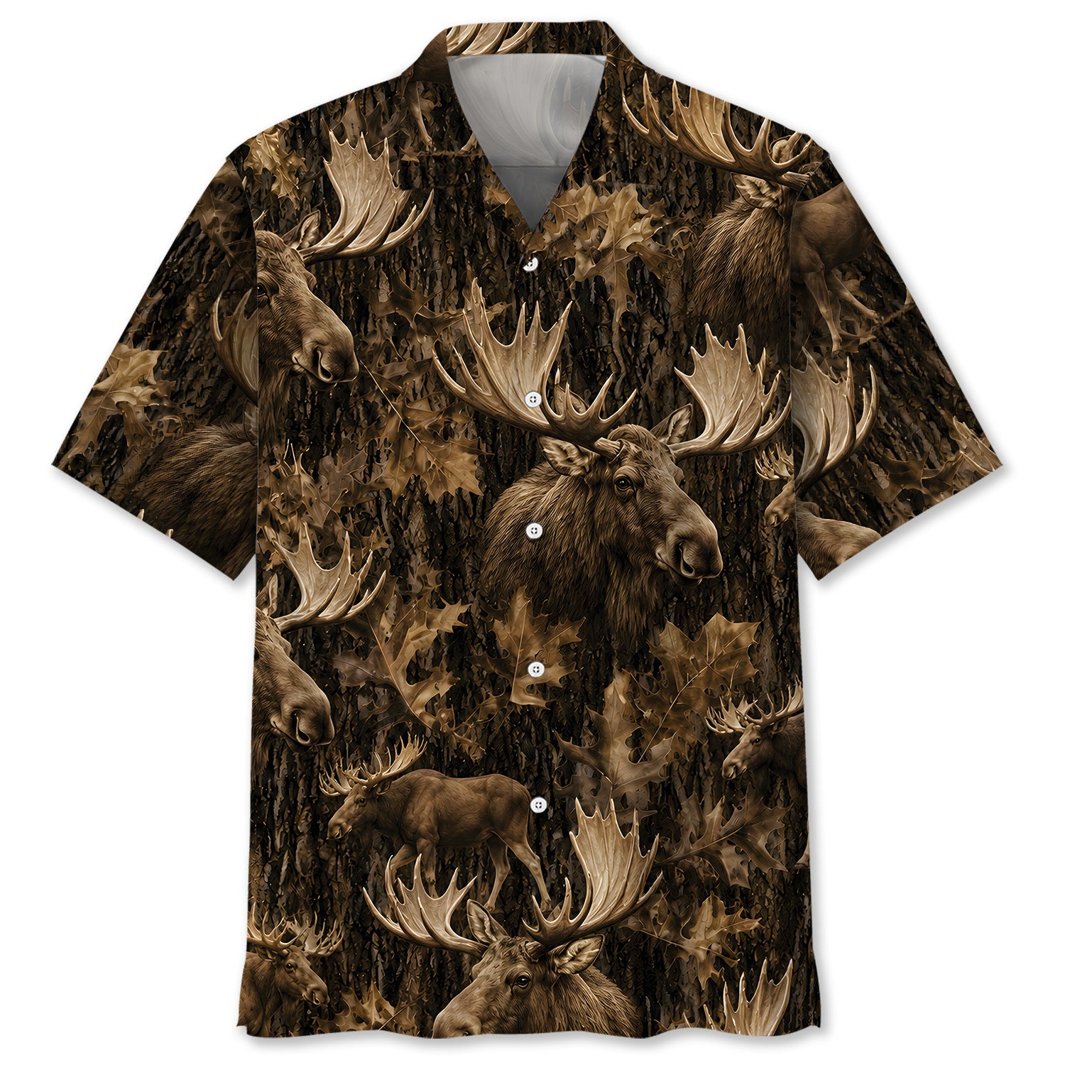 Vintage Moose Art Camo Hawaiian Shirt
