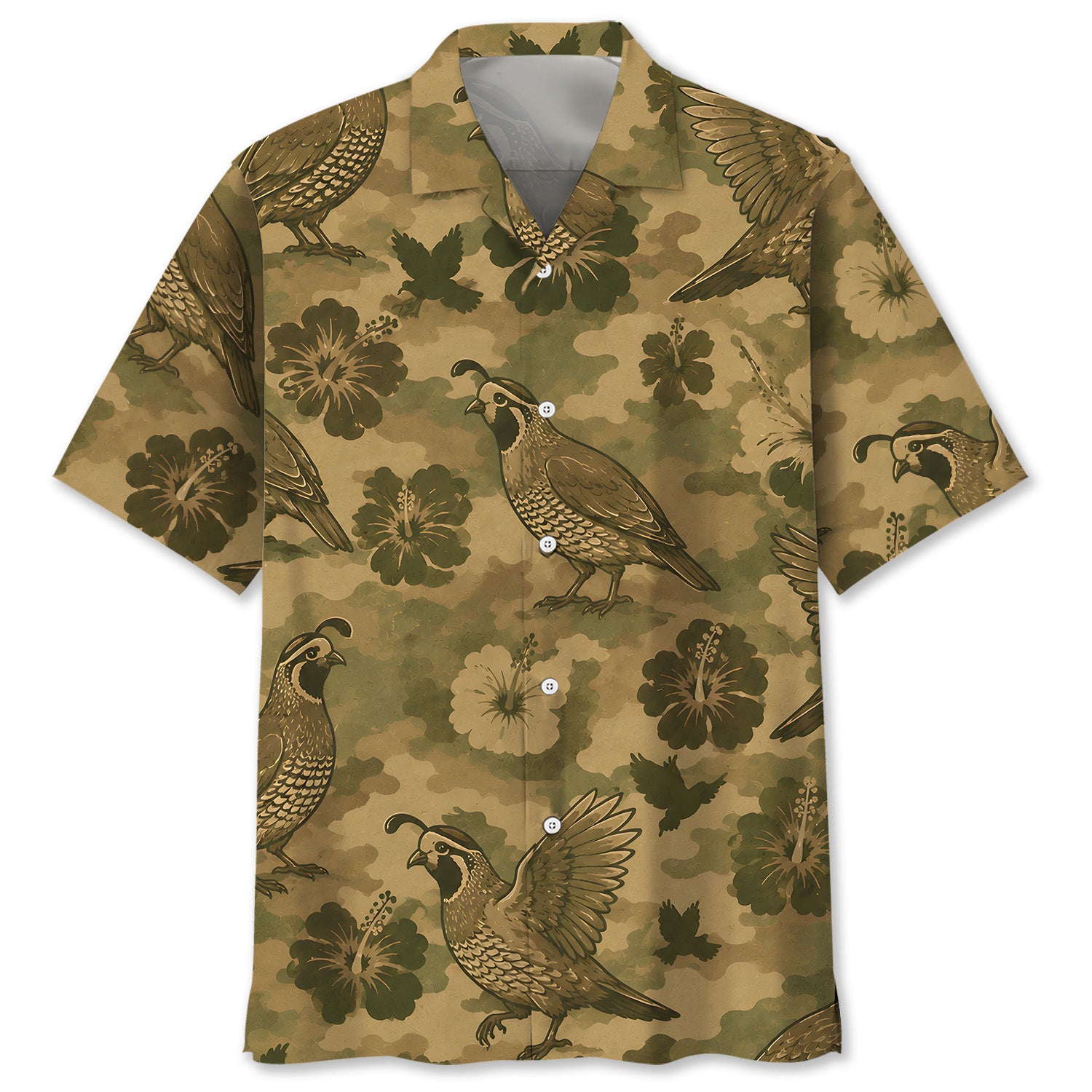 Quail Hibiscus Camouflage Hawaiian Shirt