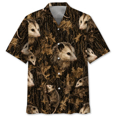 Vintage Opossum Art Camo Hawaiian Shirt