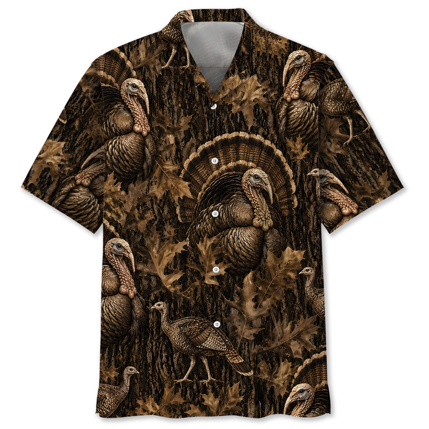 Vintage Wild Turkey Art Camo Hawaiian Shirt