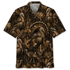 Vintage Wild Turkey Art Camo Hawaiian Shirt