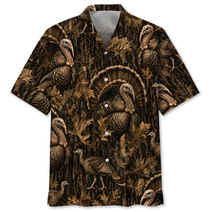 Vintage Wild Turkey Art Camo Hawaiian Shirt