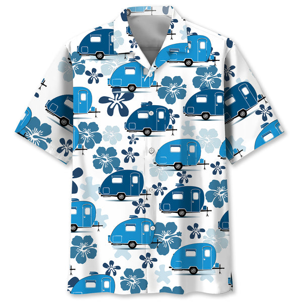 Teardrop Trailer Hibiscus Blue Hawaiian Shirt